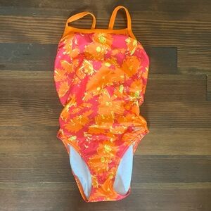 Speedo Pink and Orange Floral One Piece Fly Back Swimsuit - size 6 / 32 - nwot